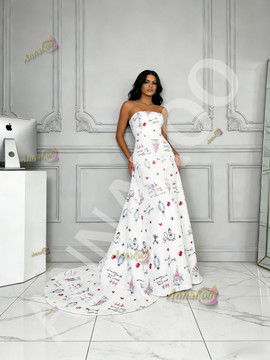 Shop 2026 ANNAKOO Sweetheart A Line Print White Tulle Prom Dress Under 169