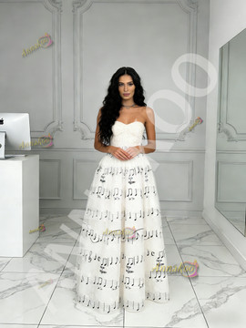 Shop 2026 ANNAKOO Sweetheart Lace A Line White Note Print Tulle Prom Dress Under 169