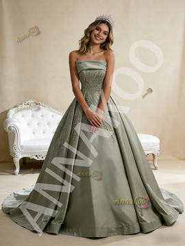 Shop 2026 ANNAKOO Green Satin Strapless Sequins Beading Prom Dress Under 785
