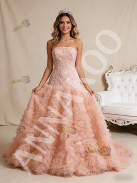 Shop 2026 ANNAKOO Tulle Pink Strapless Tiers Orange Sequins Prom Dress Under 789