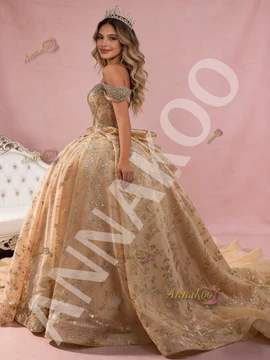 Shop 2026 ANNAKOO Sparkle Champagne Gold Tulle Sequins Beading Prom Dress Under 888