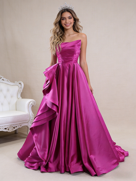 Shop 2026 ANNAKOO Fuchsia Satin Strapless Pleats Prom Dress Under 589
