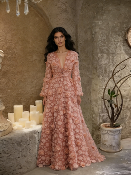 Shop 2026 ANNAKOO V Neck Long Sleeve Coral Lace Floral Prom Dress Under 299