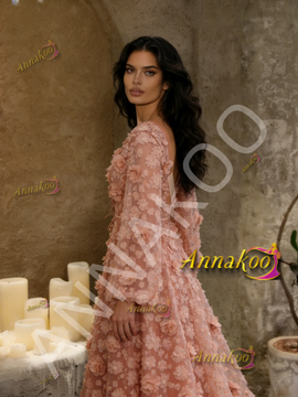 Shop 2026 ANNAKOO V Neck Long Sleeve Coral Lace Floral Prom Dress Under 299