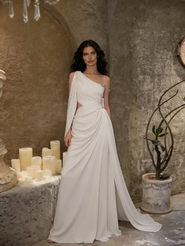 Shop 2026 ANNAKOO One Shoulder Beading A Line Cut Out Chiffon Wedding Dress Under 189