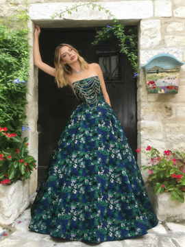 Shop 2026 ANNAKOO Strapless Beading Floral Green Tulle A Line Prom Dress Under 189