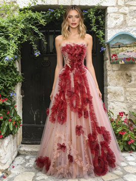 Shop 2026 ANNAKOO Red Ruffles A Line Sweetheart Tulle Prom Dress Under 249