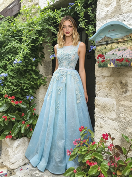 Shop 2026 ANNAKOO Ligth Blue Tulle Lace A Line Scoop Prom Dress Under 239