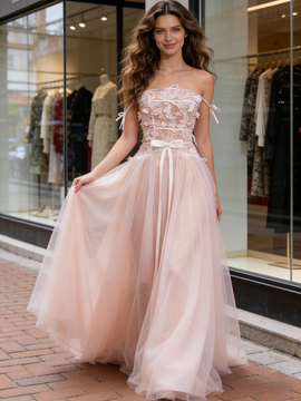 Shop 2026 ANNAKOO Pink Lace Strapless A Line Bow Tulle Wedding Dress Under 199