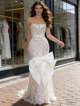 Shop 2026 ANNAKOO Strapless Lace Bow Trumpet Mermaid Wedding Dress Under 269