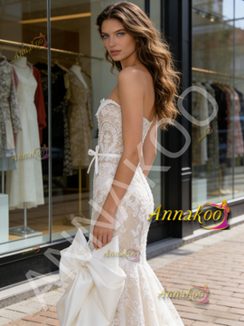Shop 2026 ANNAKOO Strapless Lace Bow Trumpet Mermaid Wedding Dress Under 269