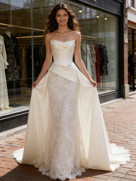 Shop 2026 ANNAKOO Satin Strapless Lace Trumpet Mermaid Ivory Wedding Dress Under 229