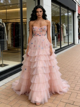 Shop 2026 ANNAKOO Pink Star Print Layers Tulle A Line Prom Dress Under 289