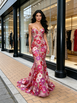 Shop 2026 ANNAKOO Fuchisa Sweetheart Trumpet Mermaid Floral Tulle Prom Dress Under 259