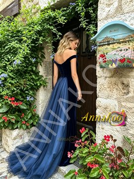Shop 2026 ANNAKOO Royal Blue Velvet Off The Shouler Trumpet Mermaid Prom Dress Under 169