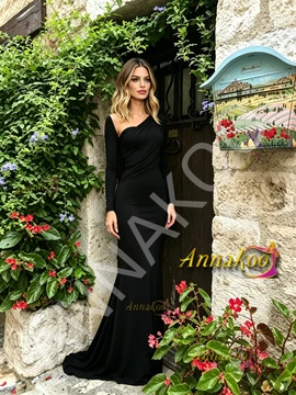 Shop 2026 ANNAKOO Black Long Sleeve Spandex Trumpet Mermaid Prom Dress Under 159