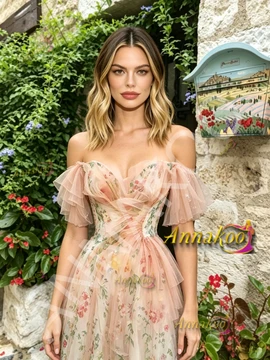 Shop 2026 ANNAKOO Pink Off The Shoulder Print Floral Tulle Prom Dress  198