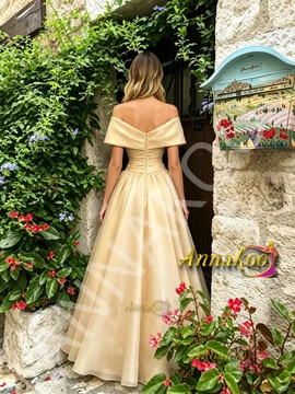 Shop 2026 ANNAKOO Champagne Off The Shoulder A Line Flowers Prom Dress Under 239