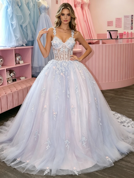 Shop 2026 ANNAKOO Spaghetti Straps Tulle Appliques Purple A Line Prom Dress Under 229