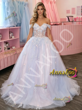 Shop 2026 ANNAKOO Off The Shoulder Purple A Line Appliques Prom Dress Under 229