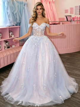 Shop 2026 ANNAKOO Off The Shoulder Purple A Line Appliques Prom Dress Under 229