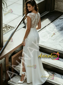 Shop 2026 ANNAKOO Scoop Lace Sheath Column Tulle Wedding Dress With Slit Under 239
