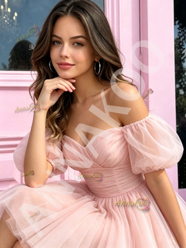 Shop 2026 ANNAKOO Tulle Off The Shoulder Blush Pink Short Mini Homecoming Dress Under 119