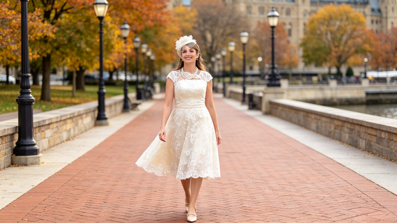 Vintage Short Wedding Dress Photos at Virginia Capitol Square & Canal Walk