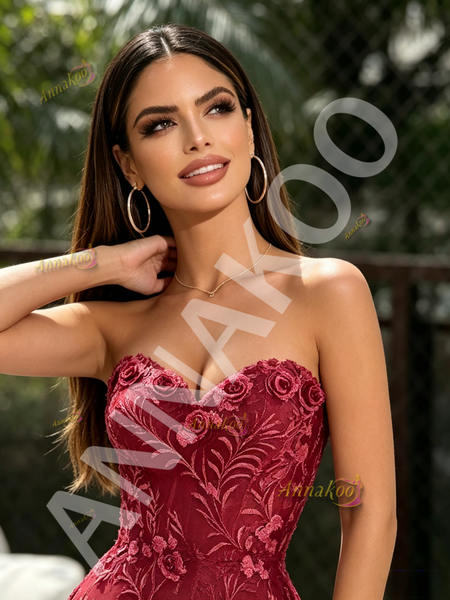Shop 2026 ANNAKOO Burgundy Lace Sweetheart A Line Tulle Prom Dress Under 189