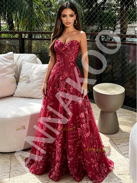 Shop 2026 ANNAKOO Burgundy Lace Sweetheart A Line Tulle Prom Dress Under 189