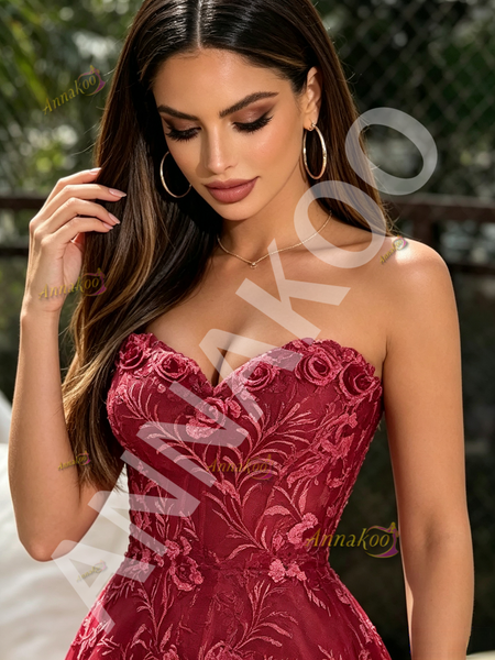 Shop 2026 ANNAKOO Burgundy Lace Sweetheart A Line Tulle Prom Dress Under 189