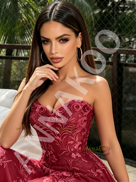 Shop 2026 ANNAKOO Burgundy Lace Sweetheart A Line Tulle Prom Dress Under 189
