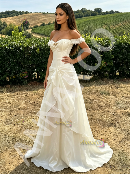 Shop 2026 ANNAKOO Off The Shoulder Ivory Organza Ruffles Prom Dress Under 189