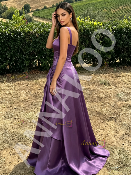 Purple Organza Straps Ruffles A Line Prom Dress