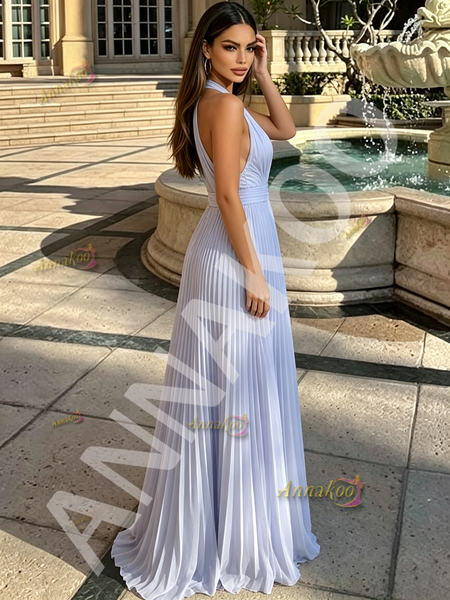Shop 2026 ANNAKOO Light Purple Halter Pleats A Line Chiffon Prom Dress Under 149