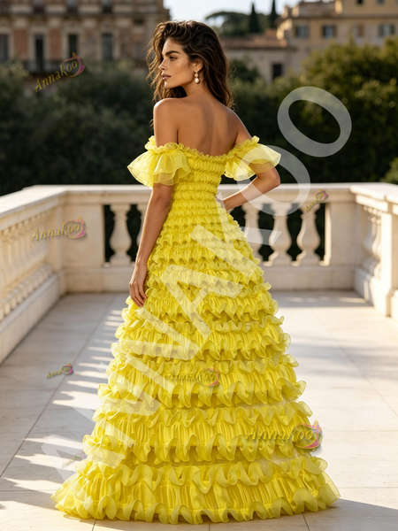 Shop 2026 ANNAKOO Yellow Off The Shoulder Ruffles A Line Prom Dress Under 198
