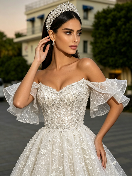 Shop 2026 ANNAKOO Off The Shoulder Beading Tulle Lace A Line Wedding Dress Under 359