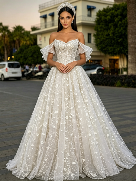 Shop 2026 ANNAKOO Off The Shoulder Beading Tulle Lace A Line Wedding Dress Under 359