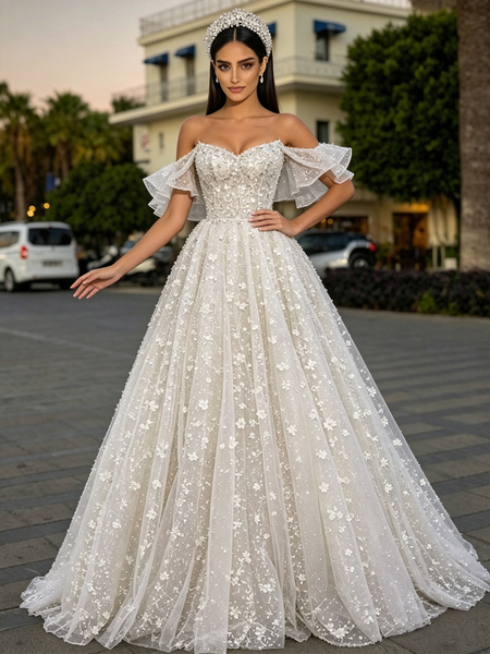 Shop 2026 ANNAKOO Off The Shoulder Beading Tulle Lace A Line Wedding Dress Under 359
