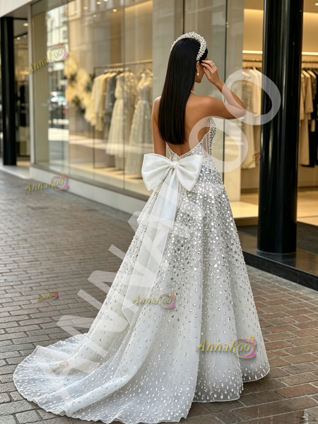 Shop 2026 ANNAKOO V Neck Beading A Line Sequin Beading Silver Tulle Prom Dress With Bow Under 498
