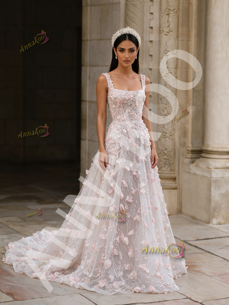 Shop 2026 ANNAKOO Straps A Line Pink Flowers Tulle Prom Dress Under 299