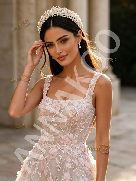 Shop 2026 ANNAKOO Straps A Line Pink Flowers Tulle Prom Dress Under 299