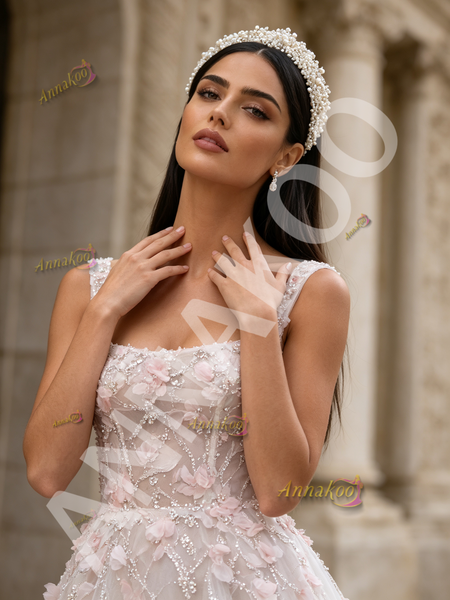 Shop 2026 ANNAKOO Straps A Line Pink Flowers Tulle Prom Dress Under 299
