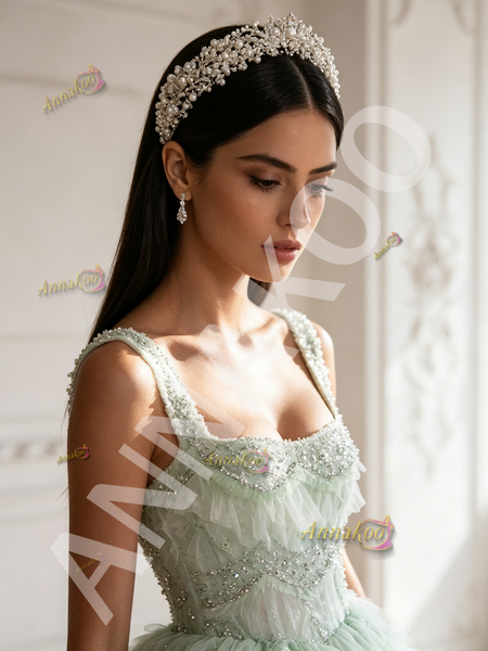 Shop 2026 ANNAKOO Strap Tulle Green Ball Gown Sequin Ruffles Prom Dress Under 398