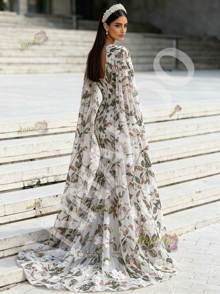 Shop 2026 ANNAKOO Chic Cape Sleeve Scoop Sheath Column Sequin Floral Prom Dress Under 288