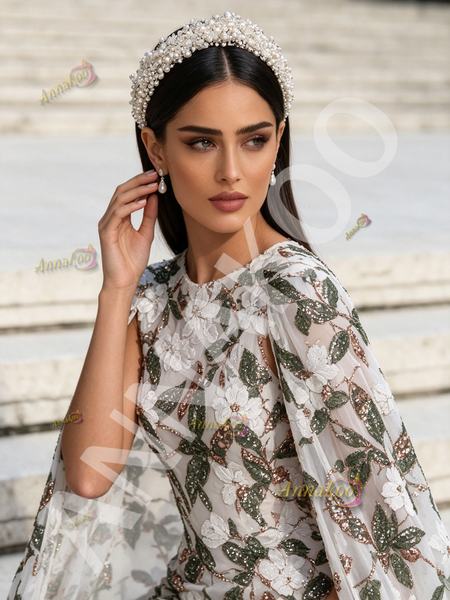 Shop 2026 ANNAKOO Chic Cape Sleeve Scoop Sheath Column Sequin Floral Prom Dress Under 288