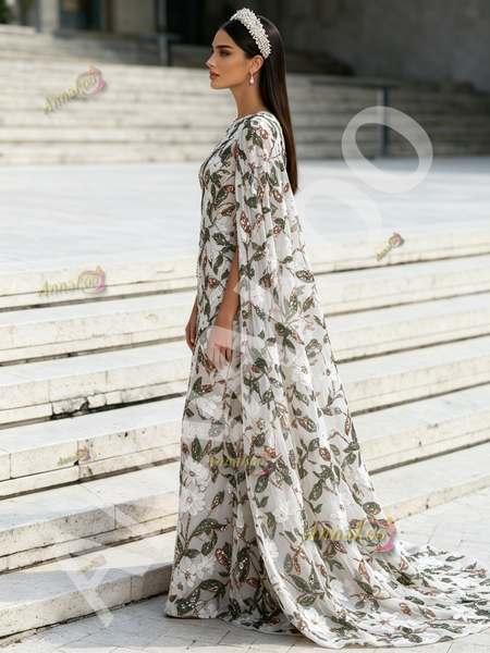 Shop 2026 ANNAKOO Chic Cape Sleeve Scoop Sheath Column Sequin Floral Prom Dress Under 288