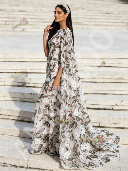 Shop 2026 ANNAKOO Chic Cape Sleeve Scoop Sheath Column Sequin Floral Prom Dress Under 288