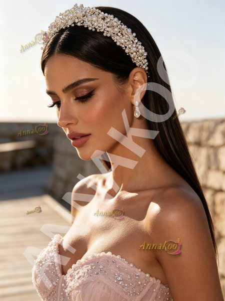 Shop 2026 ANNAKOO Sweetheart Pearls Ball Gown Ruffles Sequin Pink Prom Dress Under 349