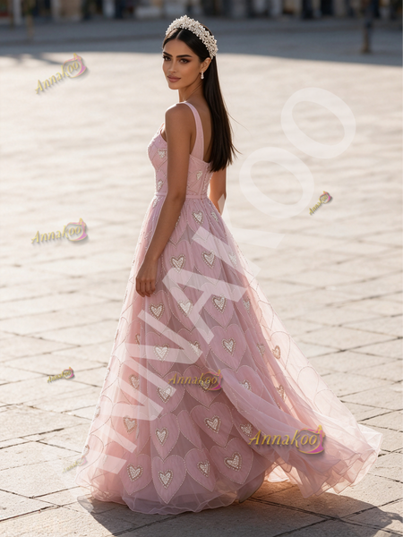 Shop 2026 ANNAKOO One Shoulder A Line Heart Pearls Pink Prom Dress Under 269